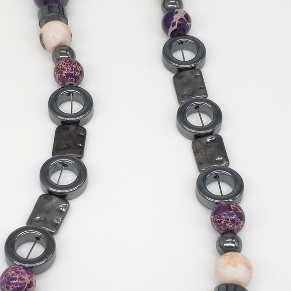 Amethyst, Hematite,& Purple Agate Necklace - Picture 9 of 11